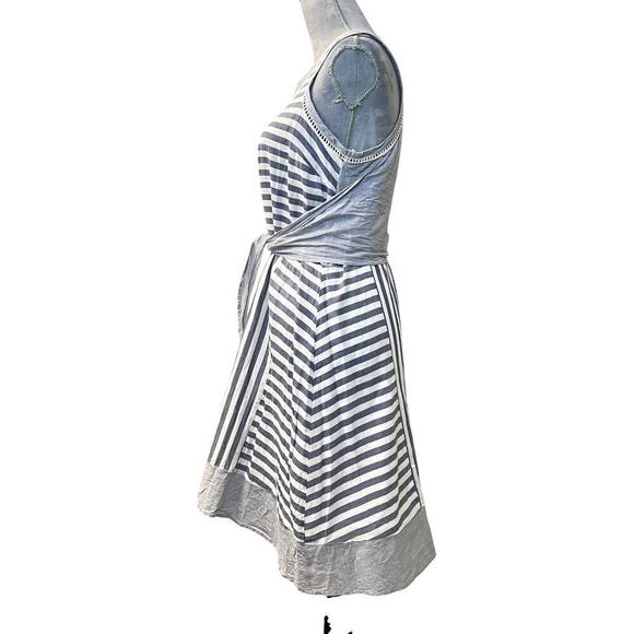 Olive + Oak Sheath Dress Womens Medium White Blue Striped Sleeveless Tie Waist - Picture 4 of 8